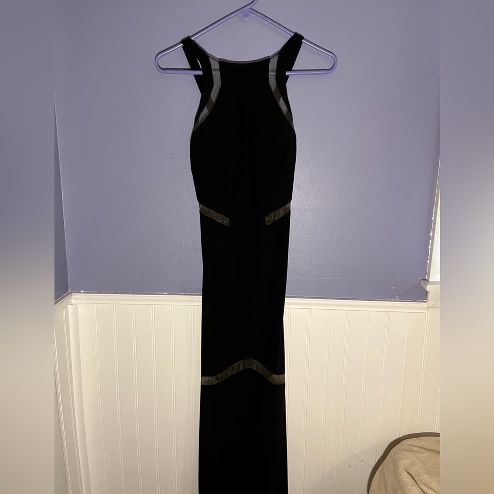 JVN by Jovani black mesh inserts prom dress
